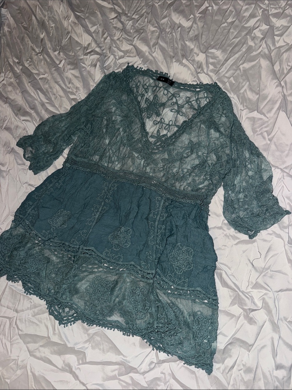 SHEIN Teal Lace Crochet Swim Coverup